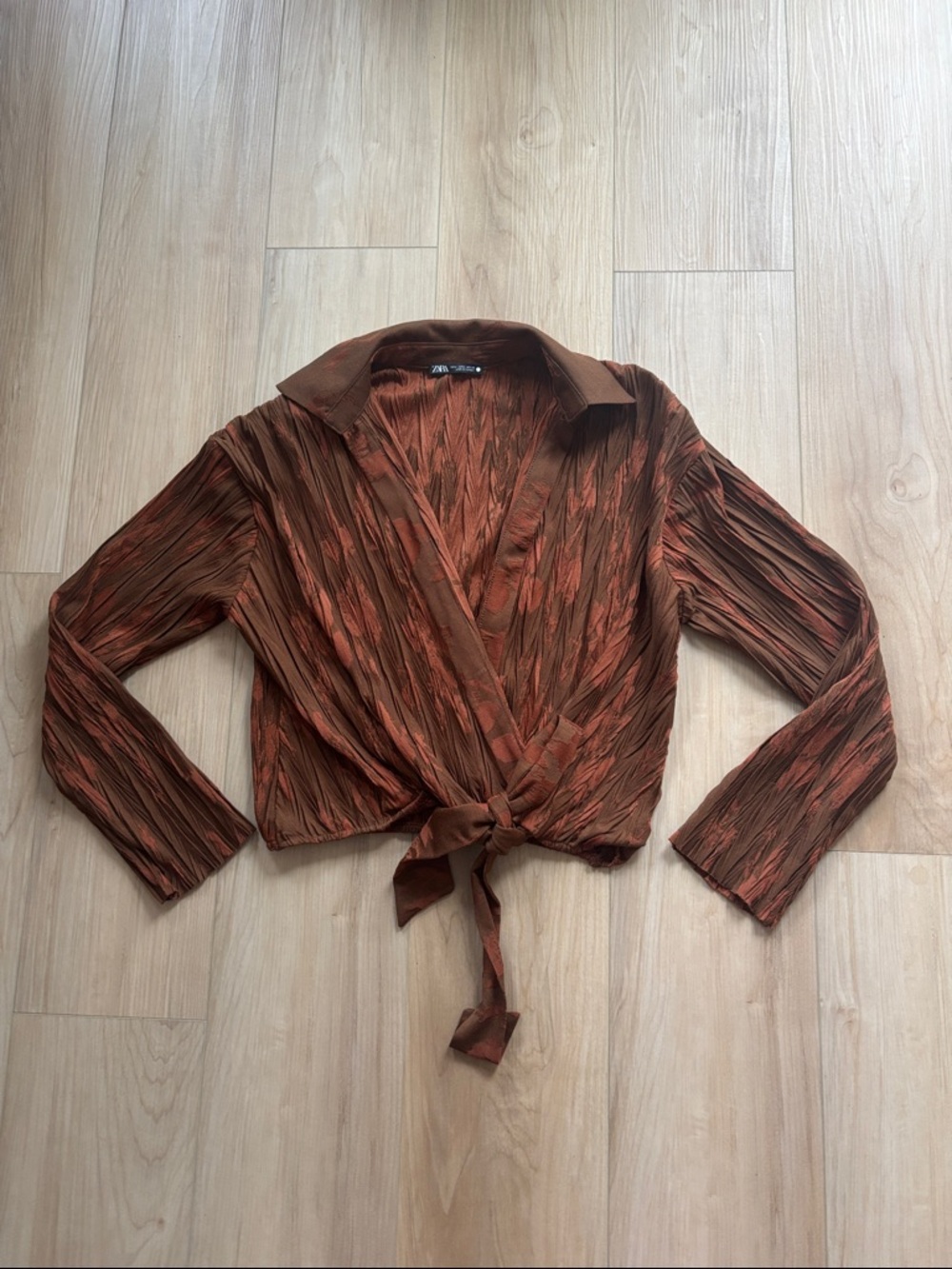 Zara Rust Brown Tie-Front Blouse